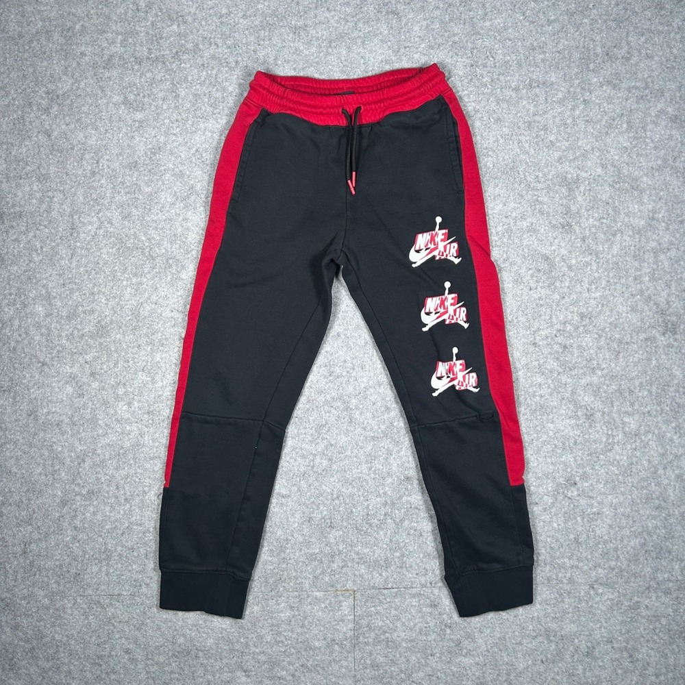 Jordan Joggers Boys Medium Black Red Jumpman Nike Air Graphic Fleece Sweatpants